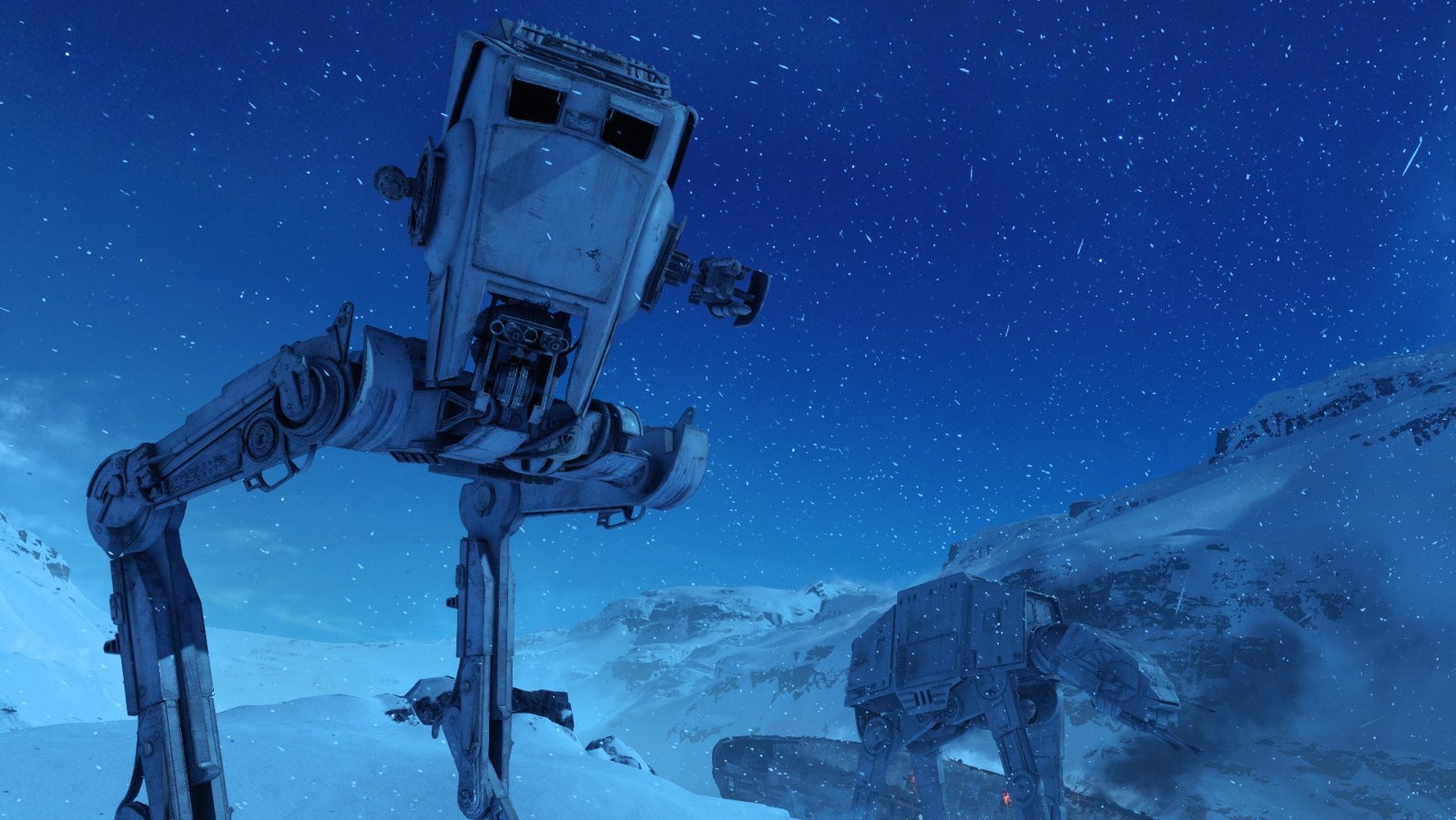 An AT-ST on Twilight on Hoth in Battlefront.