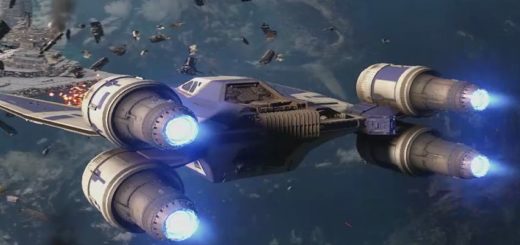U-Wing entering a space battle above Scarif.