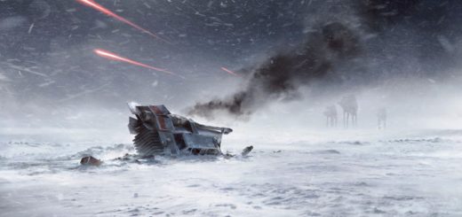A Rebel speeder on Hoth as imagined for Battlefront.