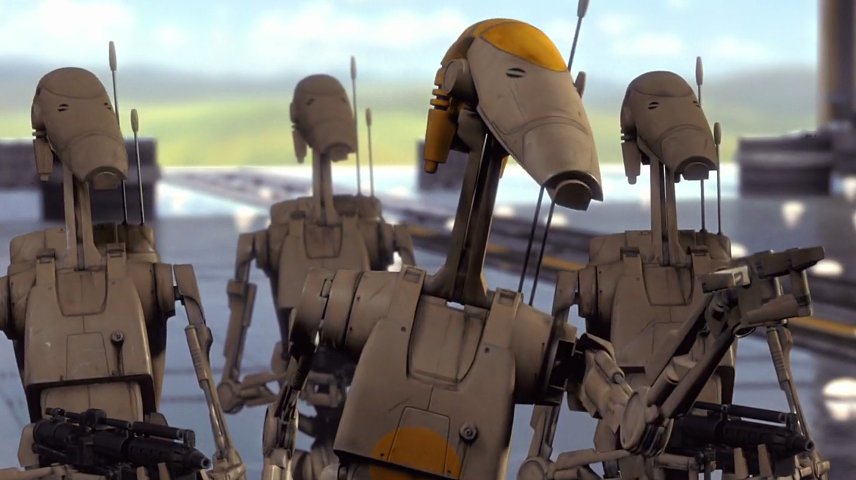 Battle Droids on Naboo in The Phantom Menace.