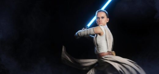 A high-quality rendering of Rey in Battlefront II.